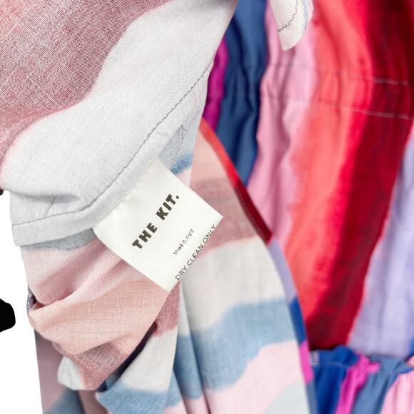 The Kit Multicolor Striped Long Sleeve Bow Back Midi Dress Size Small Silky - Picture 6 of 11